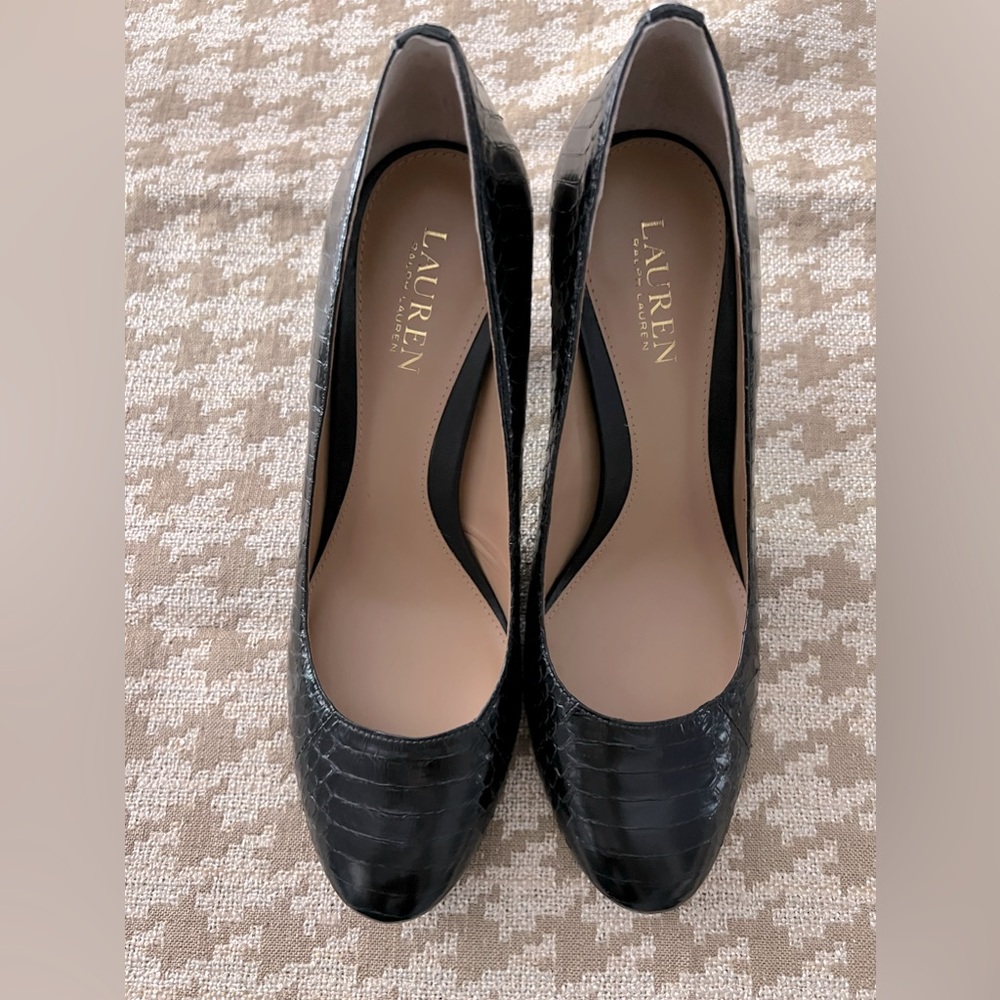 Ralph Lauren Maddie Black Snake Skin Pump - Size 10B NEW!